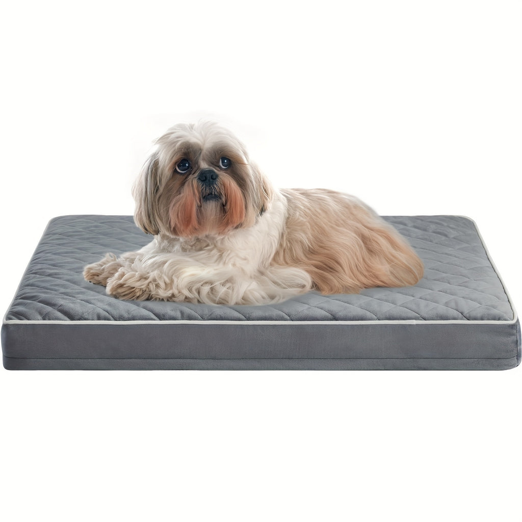Orthopedic Memory Foam Dog Bed With Removable Washable Cover, Non-Slip Bottom - Rectangular Quilted Pet Bed For Dogs