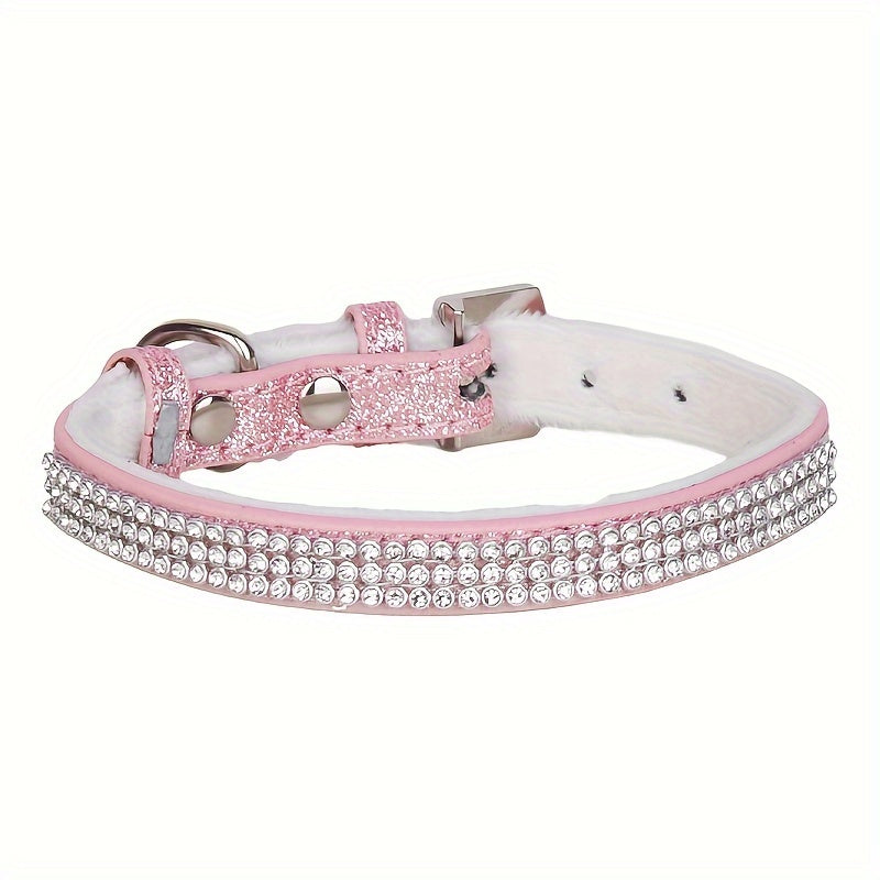 [1 Adjustable Rhinestone Dog Collar] 1pc Pet Collar, Bling Rhinestone Dog Collar, Adjustable Soft Lining Puppy Necklace For Small And Medium Dogs