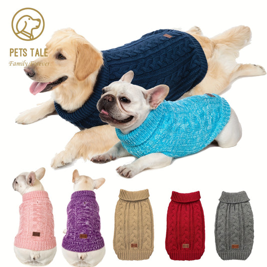 PETS TALE Dog Sweater Cable-Knit Pullover with Chain Detailing & Tag - Machine Washable Cozy Winter Sweater for Small, Medium & Large Breeds, Navy Blue, Dog Sweater for Small Dogs, Durable Petwear