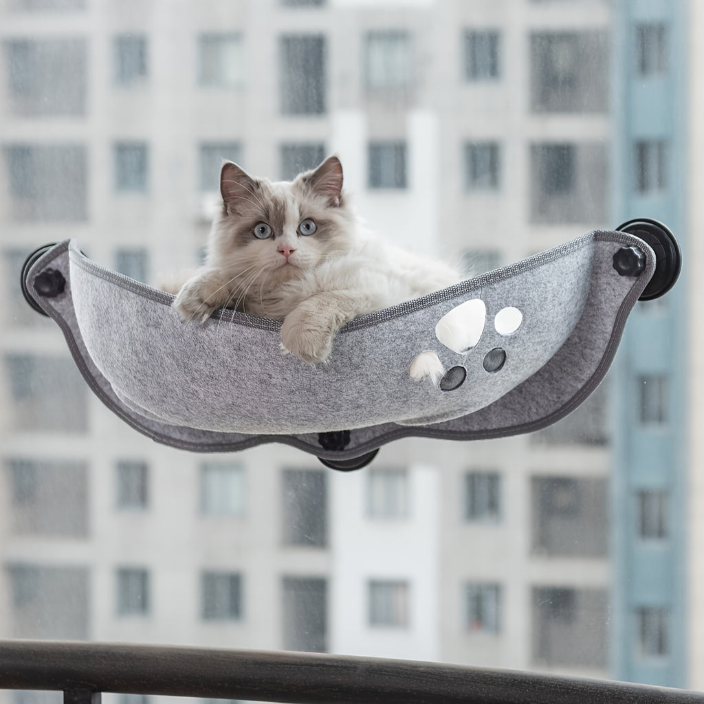 [1pc Window Cat Bed] 1pc Durable Polyester Fiber Crescent Window Cat Bed with Strong Suction Cups | Window Hanging Perch, Removable Pet Bed for Small & Medium Cats, No Assembly Needed | Sunbathing & Sleeping Spot, Ideal Gift