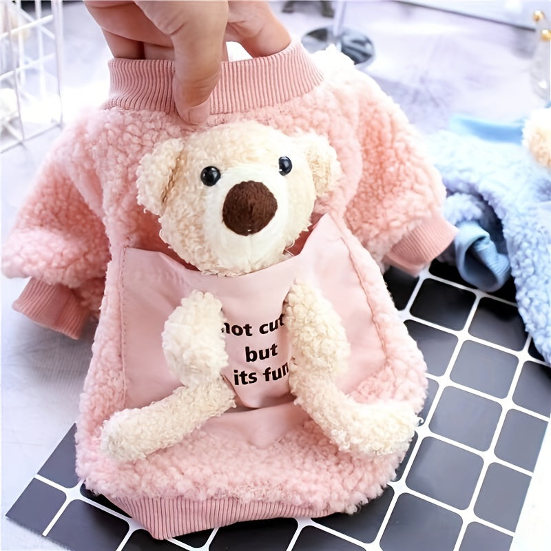Adorable Teddy Bear Pocket Dog Sweater - Shirts for Small and Medium Breeds - Soft Fleece Pullover for Winter and Autumn, Cozy Pet Apparel with Cute Design