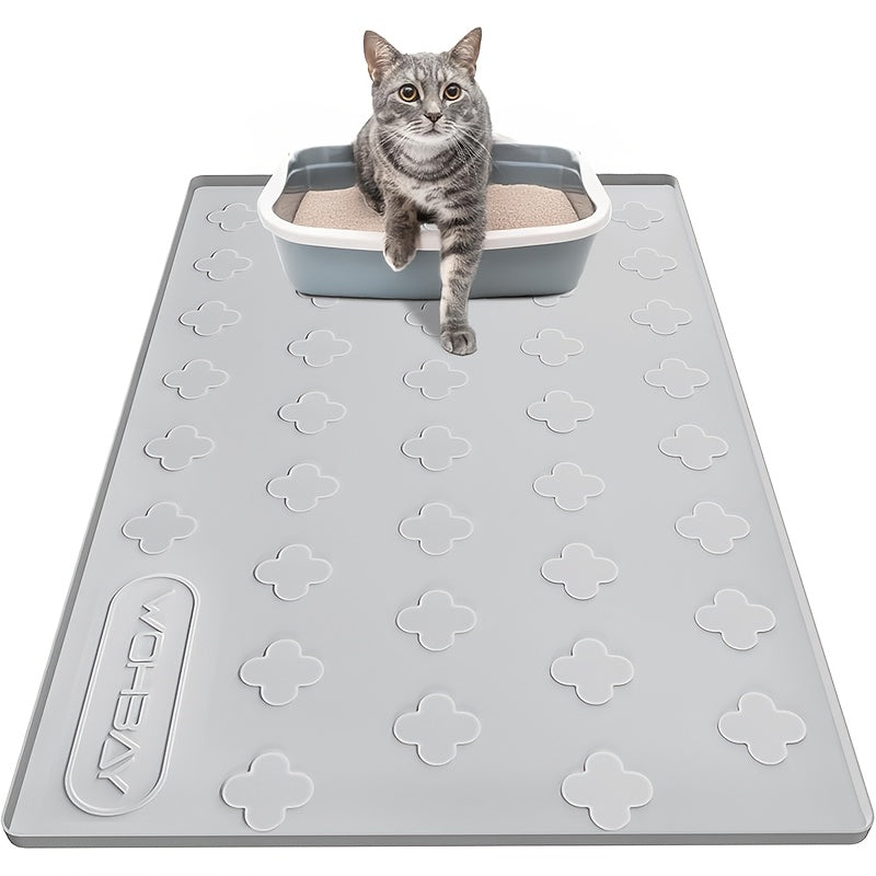 3-in-1 Washable Silicone Cat Litter & Food Mat - XXL Large Waterproof Non-Slip Floor Protector, Raised Edges Pet Feeding Tray, Foldable Litter Trapping Mat for Cats, Easy Clean Kibble & Crumbs Proofing System (Fits Litter Box