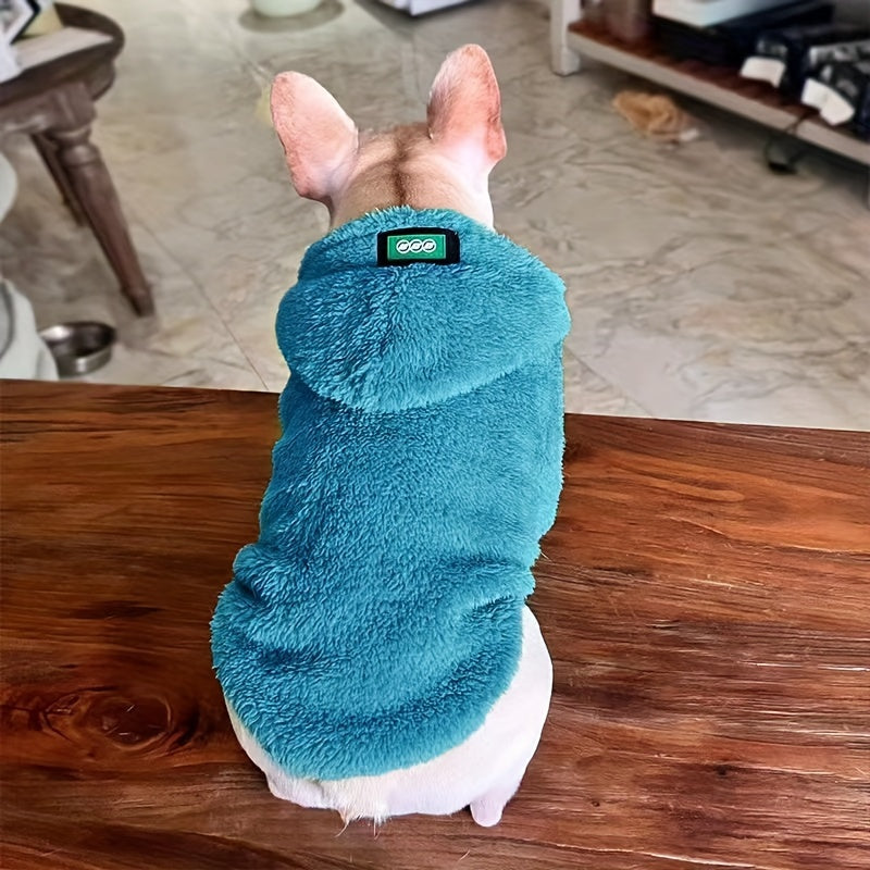 1pc New Plush Dog Hoodie, High Elastic Coral Velvet, Warm Pet Apparel For Autumn And Winter