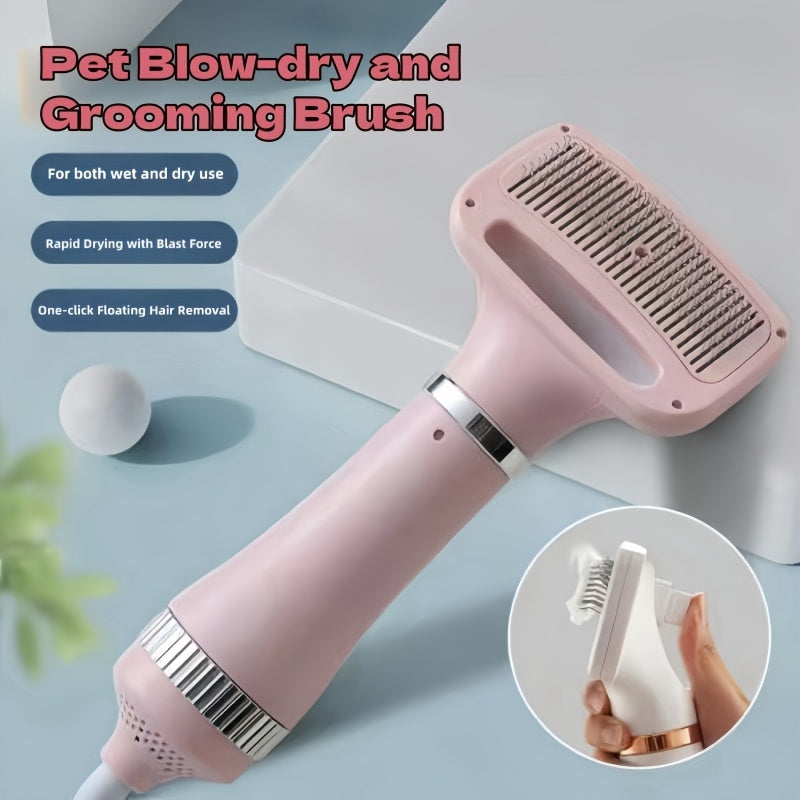 2-in-1 Portable Pet Grooming Drying Brush - Fast, Smooth, Efficiently Drying for Reduced Shedding and Tangling, Ideal for All Body Sizes of Dogs and Cats, Metal Body, Stainless Steel Bristles, US Plug, 110V/220V