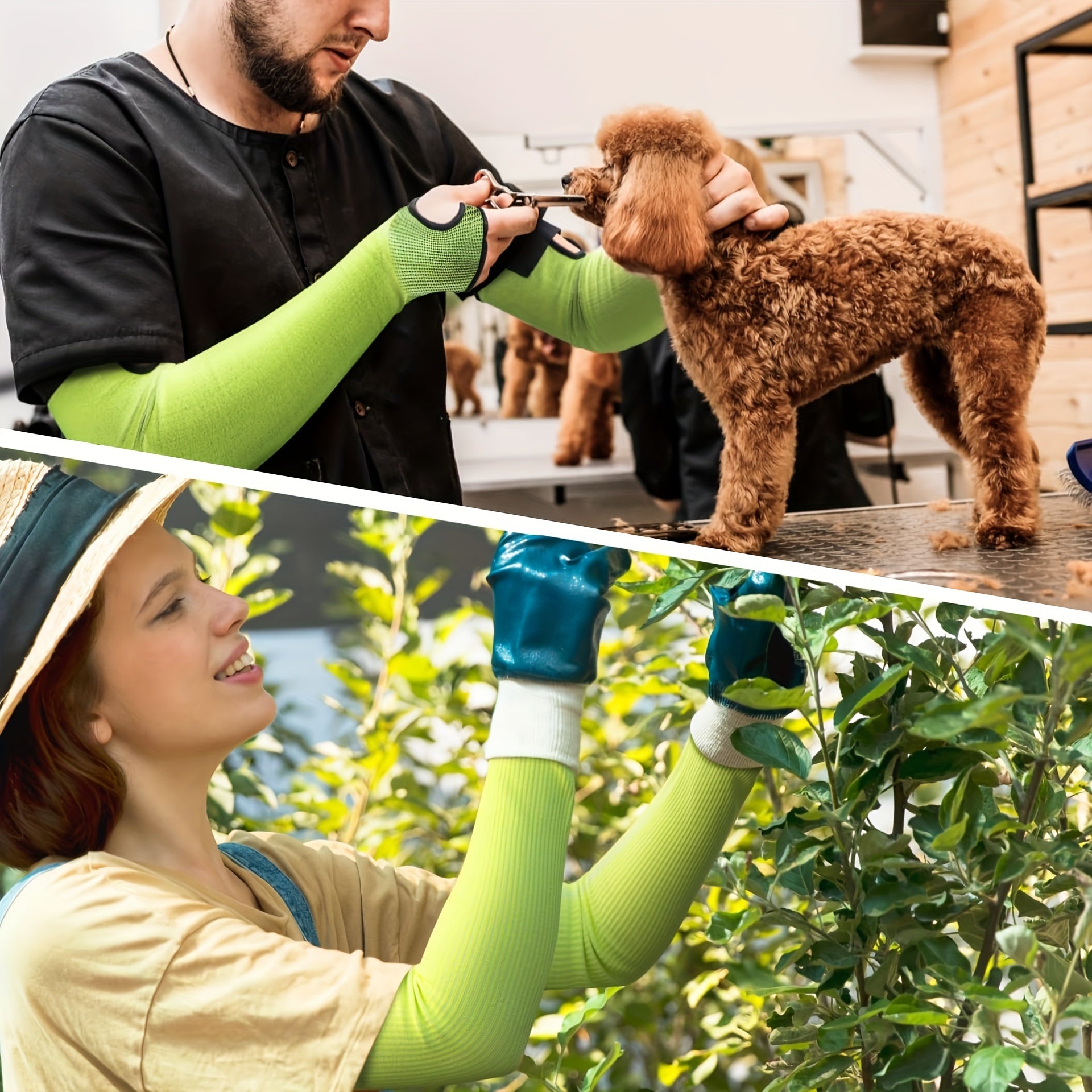 [1 Pair Cut-Resistant Arm Sleeves] 1 Pair JOISIV Cut-Resistant Arm Sleeves, Polyester, Ambidextrous, Machine Washable, with Tumb Button & Adjustable Closure, for Gardening, Kitchen, Pet Grooming, Phthalate & Latex Free