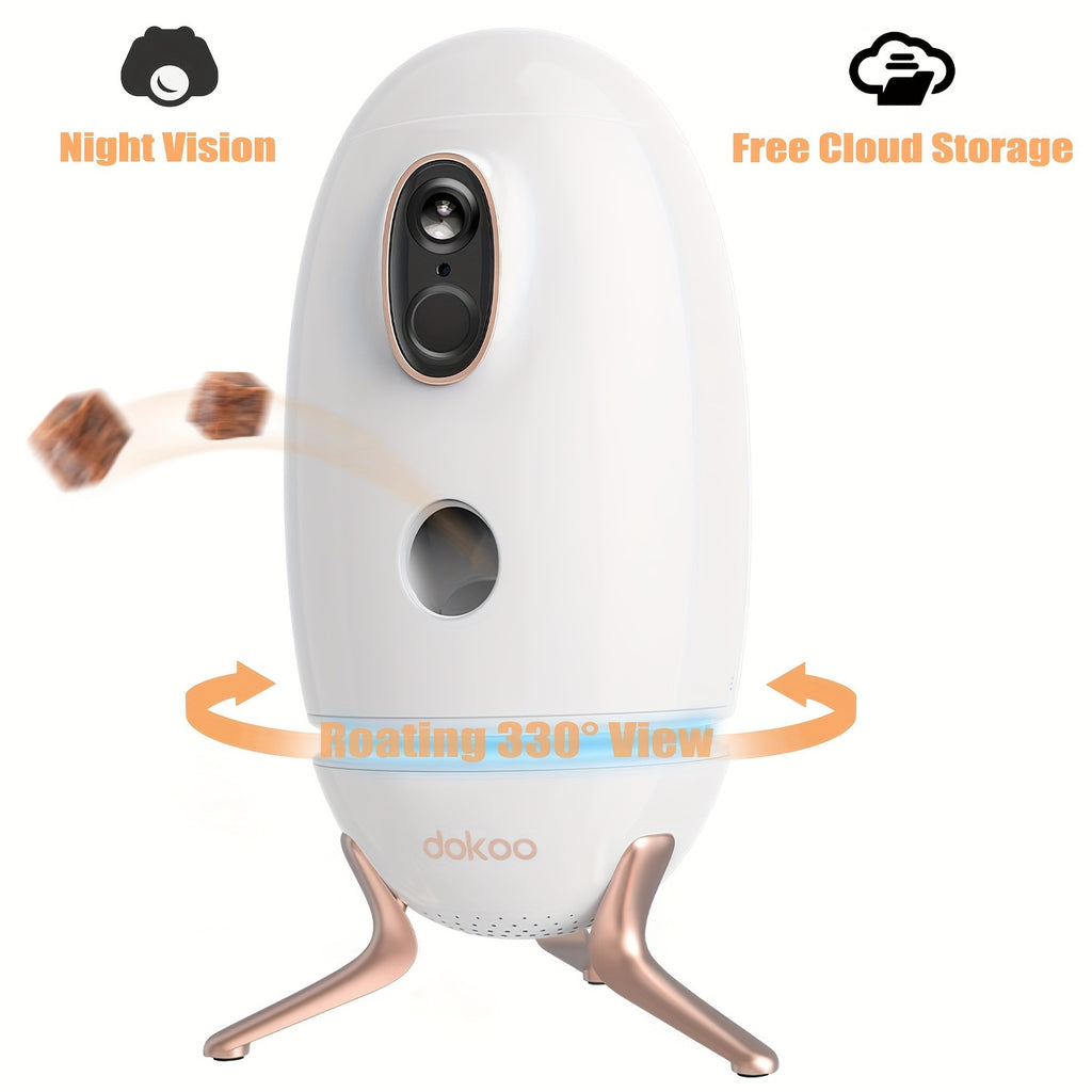 Dokoo Pet Feeder Cat Food Dispenser with Treat Tossing 330° View 2K/4MP QHD Pet Camera 2.4G&5GHz Wifi Pet Feeding InteractiveToys with light