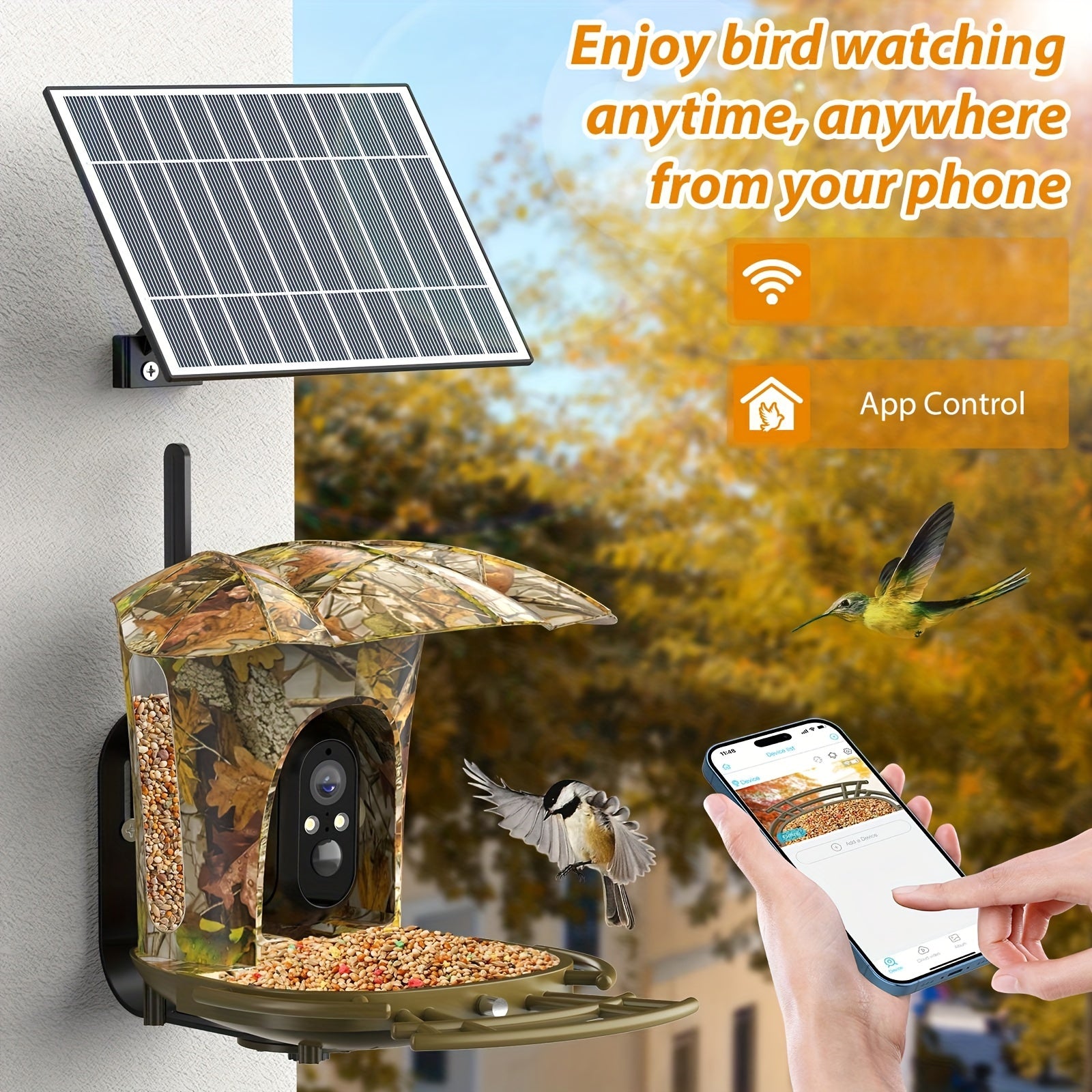 [Intelligent Bird Feeder Camera] 1080P Intelligent Bird Feeder Camera - Automatic Bird Camera Capture with 6W Solar Panel and 64G Memory Card - Suitable for Bird Enthusiasts and Wild Bird Viewing