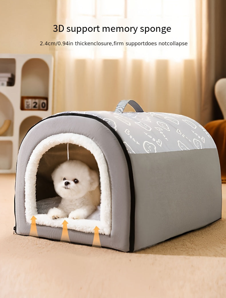 1pc Cozy Cartoon Pet Bed - Soft PP Cotton, Removable & Washable, Four Seasons Universal Kennel for Extra Small to Large Dogs