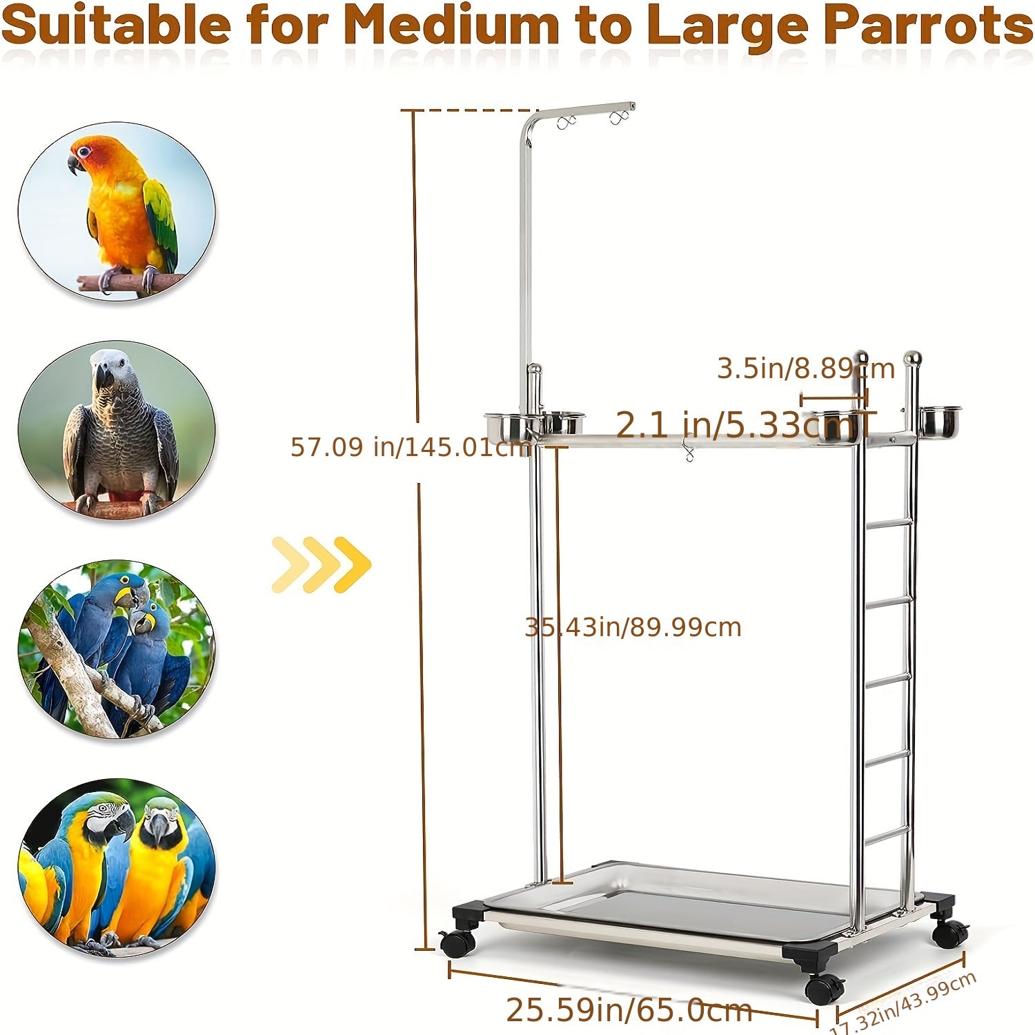 [Stainless Steel Bird Cage] 1pc Stainless Steel Foldable Bird Cage Stand - Parrot Stand with Gnawing Toys