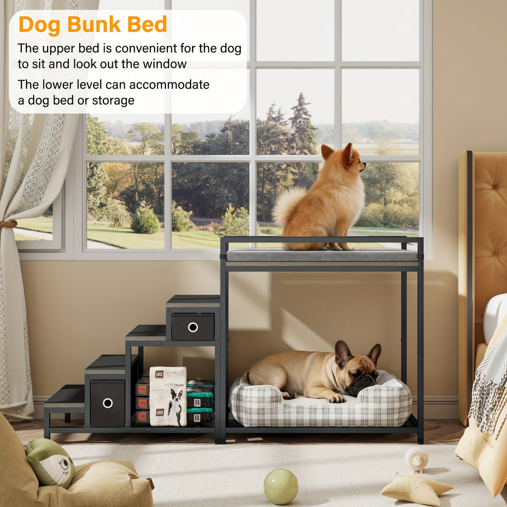 SAUDISM Multi-Level Pet Bunk Bed with Removable Step for Dogs & Cats - Durable Wooden Frame, Cushioned Perch & Window Seat, Indoor Use, Easy Assembly, Black, Perfect for Small to Medium Dogs, Cozy Home Decor, Pet Furniture, M