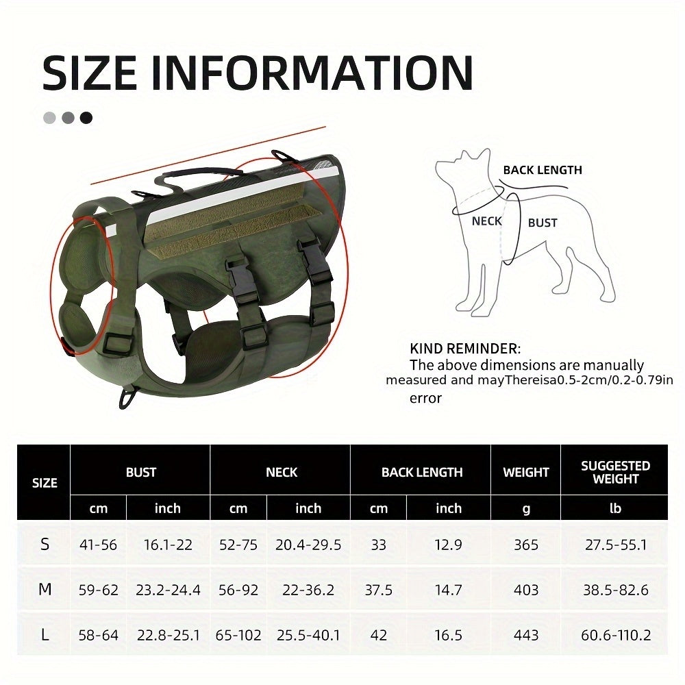 1pc Service Dog Harness, Reflective Dog Vest Harness, Adjustable Soft Oxford Pet Harness, Inner Layer Mesh, Breathable and comfortable, Easy to Control for Small Medium Large Dogs Random Buckle