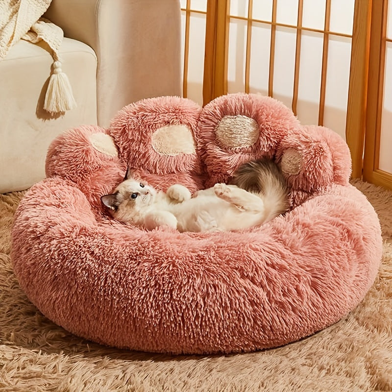 Warm Soft Long Plush Bear Paw-Shaped 1Pc Pet Bed - Calming Cat And Dog Bed For Small, Medium, And Large Dogs - Anti-Slip Bottom Cat Mat, Animal Sleep Sofa