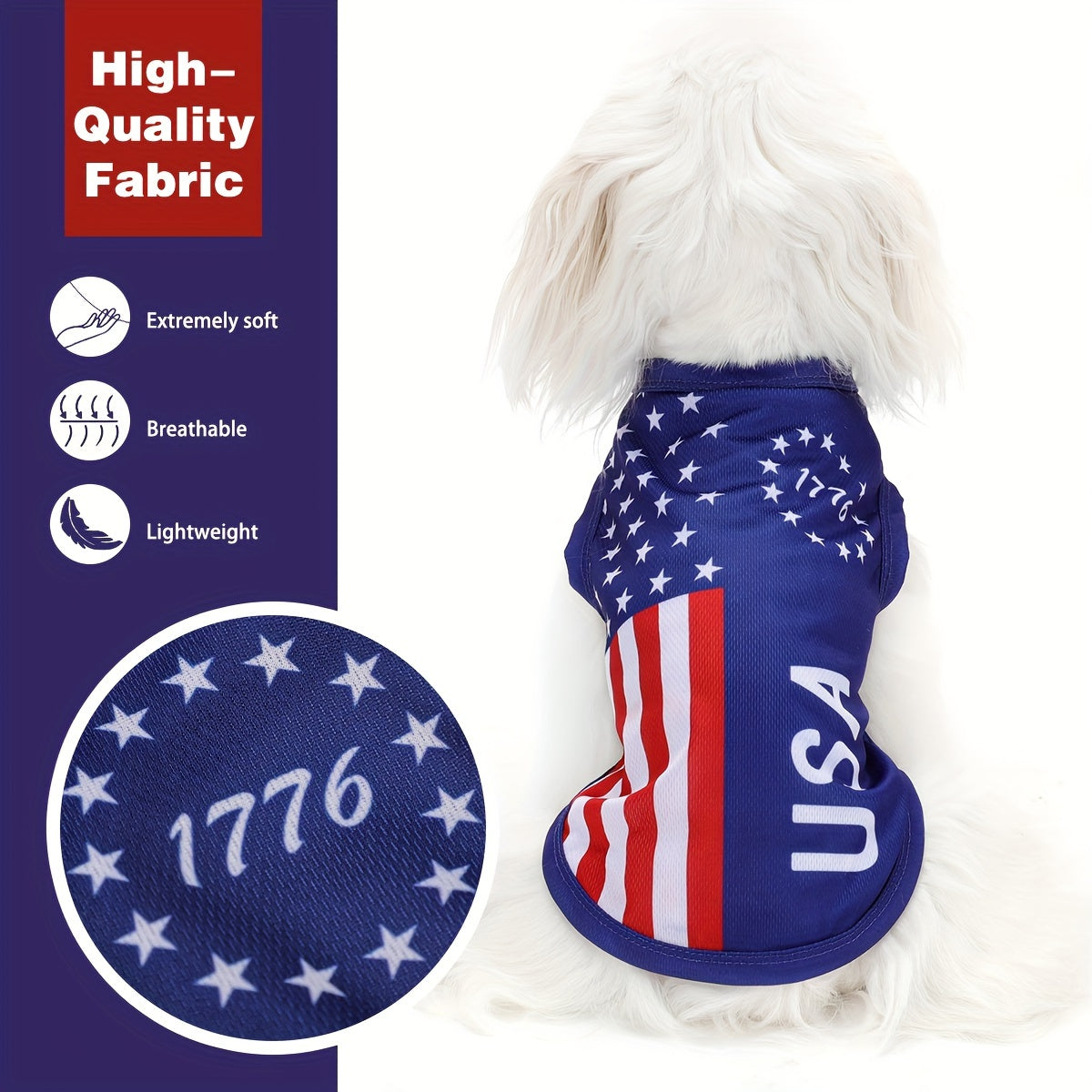 Patriotic Pooch Vest Shirt - Shirts for Small, Medium, Large, Mini & Toy Breeds - Soft Knit Polyester Fabric, Hand Wash Only, National Holiday and Outdoor Fun Pet Apparel with American Flag Design