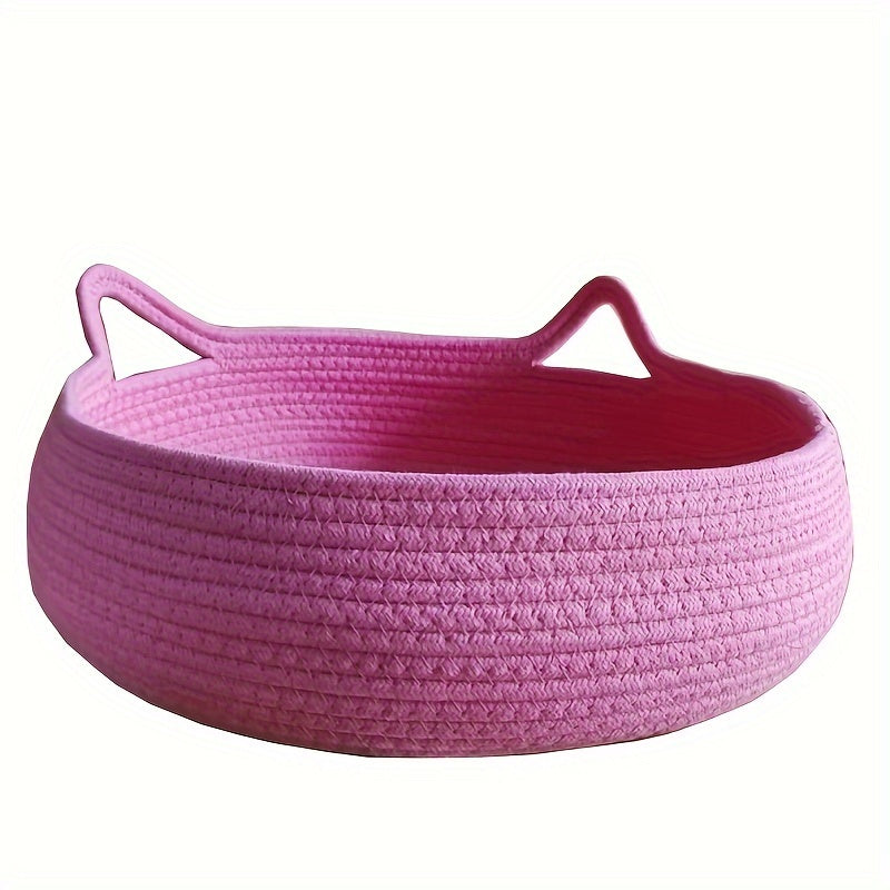 1pc Cotton Rope Pet Bed, Round Woven Basket House for Small Animals – Soft, Durable, Easy to Clean Pet Nest for Cats and Dogs