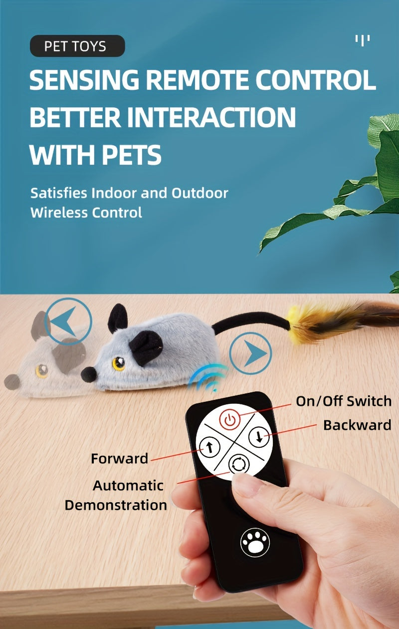 Rechargeable Remote Control Cat Toy - Interactive Electric Mouse with Feather Tail, Automatic Movement, and USB Charging - Fun and Engaging Pet Toy for All Varieties of Cats