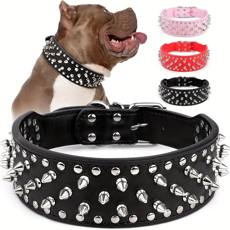 [Golden Spiked Collar] Epesiri Wide Golden Spiked Dog Collar | Adjustable Durable Spike Studded Pet Collar for Pitbull Mastiff Bulldog Pugs Husky Rottweiler