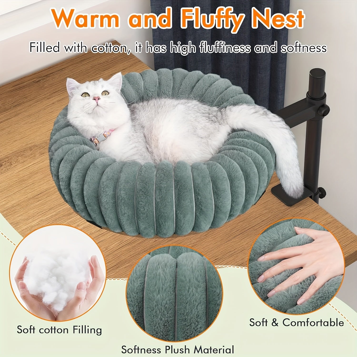 360° Rotating Cat Bed for Desk - 19, 68" Plush Washable Cat Nest with Removable Cover, Ergonomic Design for Home Office & Workspace, Durable Polyester Pet Bed for Cats, Cat Furniture Bed, Workspace Accessory, Modern Pet Furn