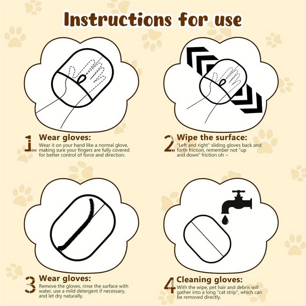Reusable Pet Hair Removal Gloves for Cats & Dogs - Manual Lint Brush for Furniture, Bedding, Clothing | Static Fabric Gripper, Battery-Free Pet Grooming Tool & Home Cleaning Accessories