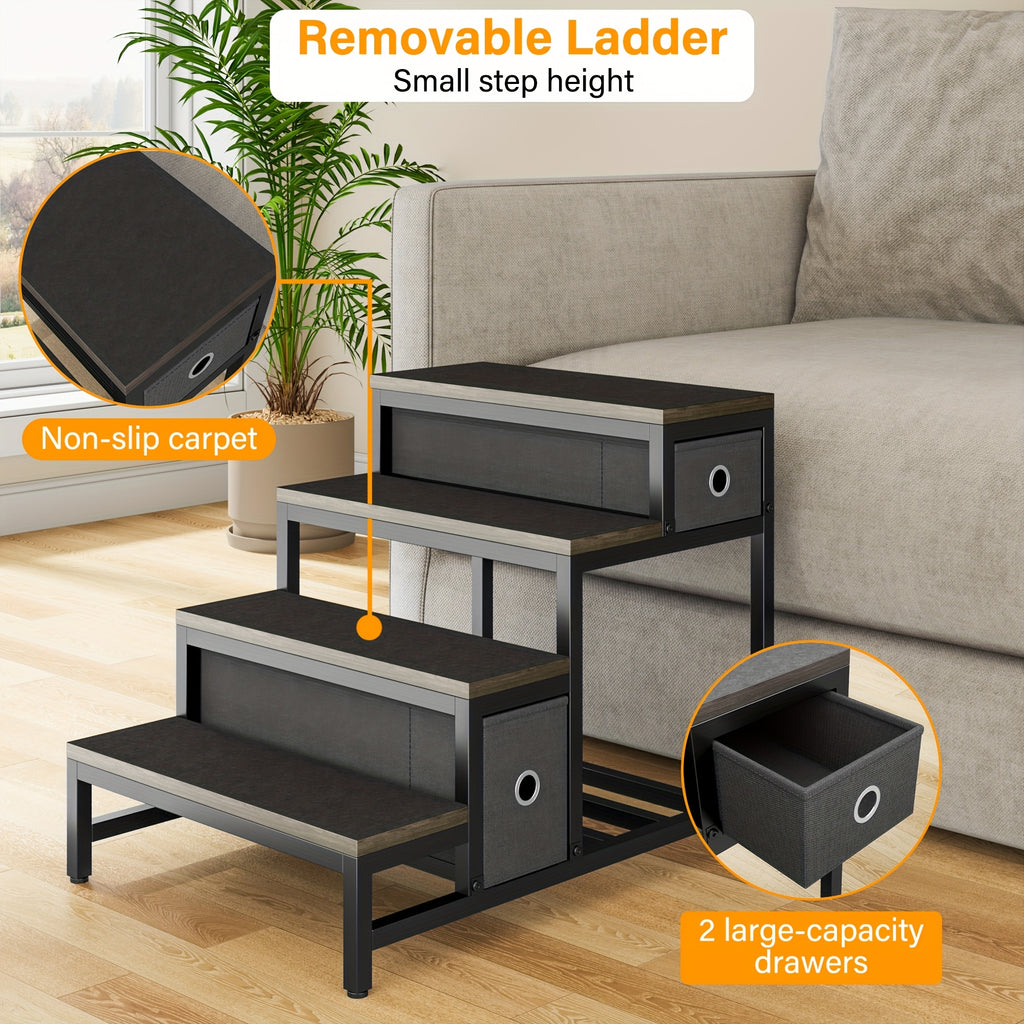 SAUDISM Multi-Level Pet Bunk Bed with Removable Step for Dogs & Cats - Durable Wooden Frame, Cushioned Perch & Window Seat, Indoor Use, Easy Assembly, Black, Perfect for Small to Medium Dogs, Cozy Home Decor, Pet Furniture, M