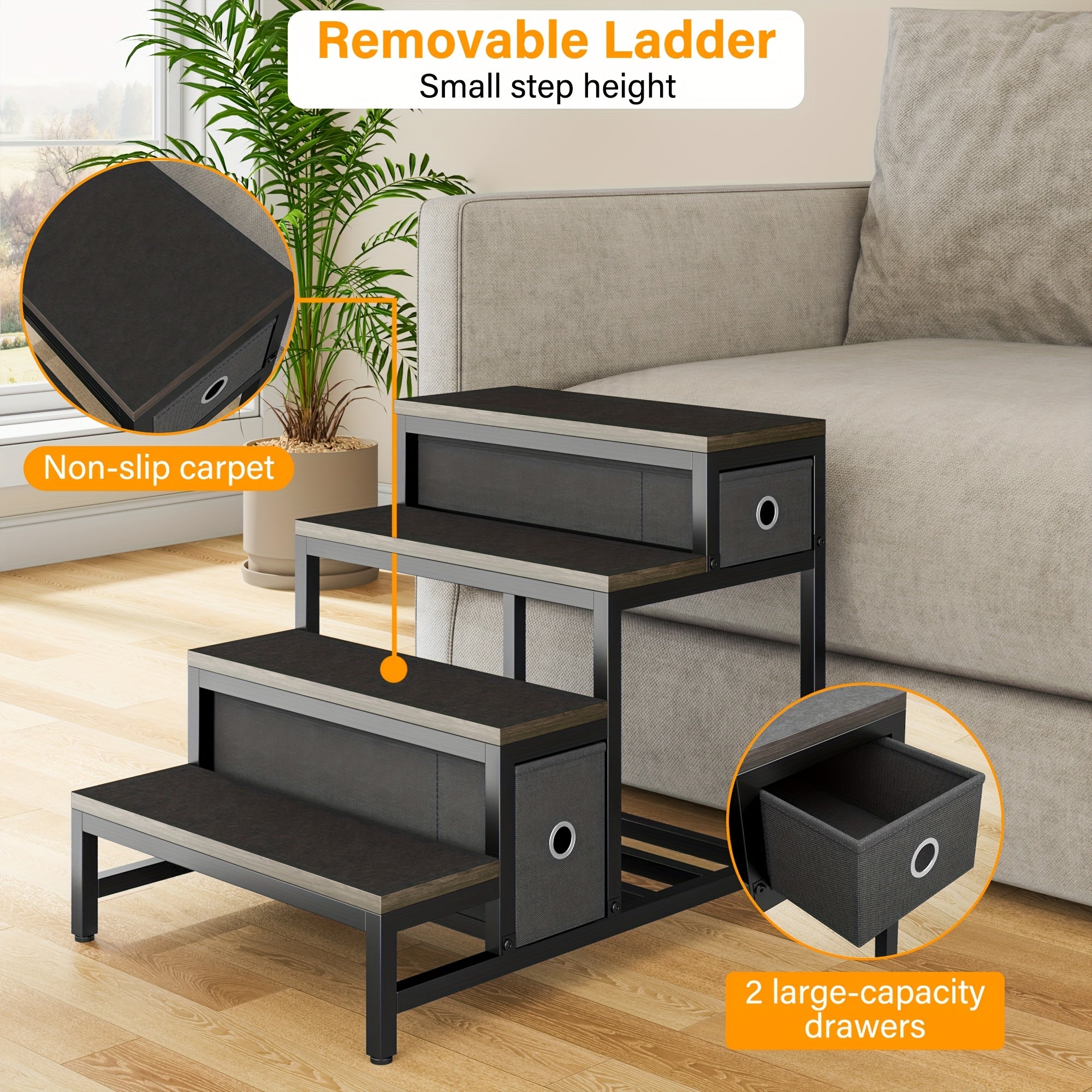 SAUDISM Multi-Level Pet Bunk Bed with Removable Step for Dogs & Cats - Durable Wooden Frame, Cushioned Perch & Window Seat, Indoor Use, Easy Assembly, Black, Perfect for Small to Medium Dogs, Cozy Home Decor, Pet Furniture, M
