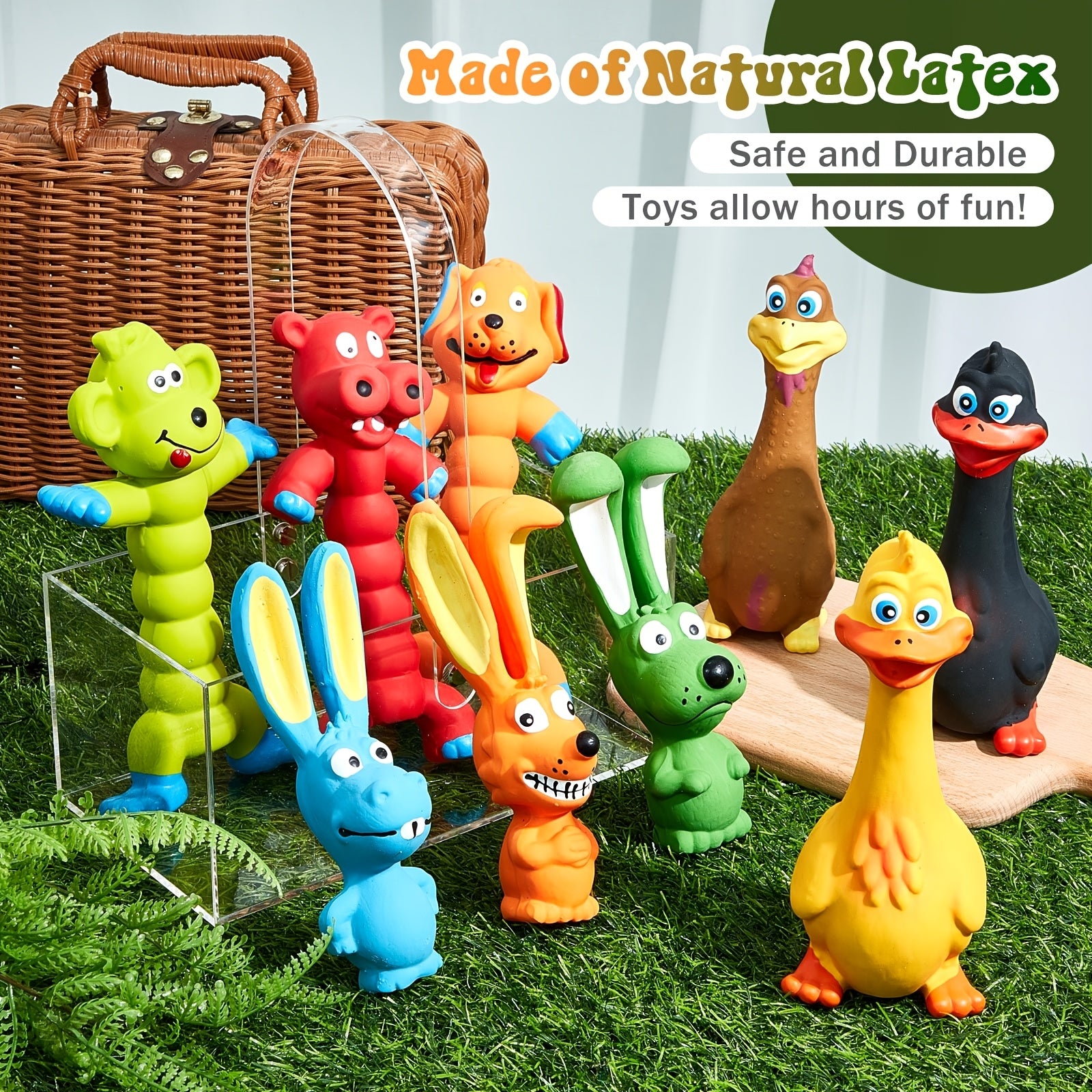 9 Pack Latex Squeaky Dog Toys 7 Inch Soft Rubber Dog Chew Toy Animal Standing Stick Puppy Fetch Interactive Play Toy Assorted Animal Pet Toys for Small Medium Large Dogs (Classic)
