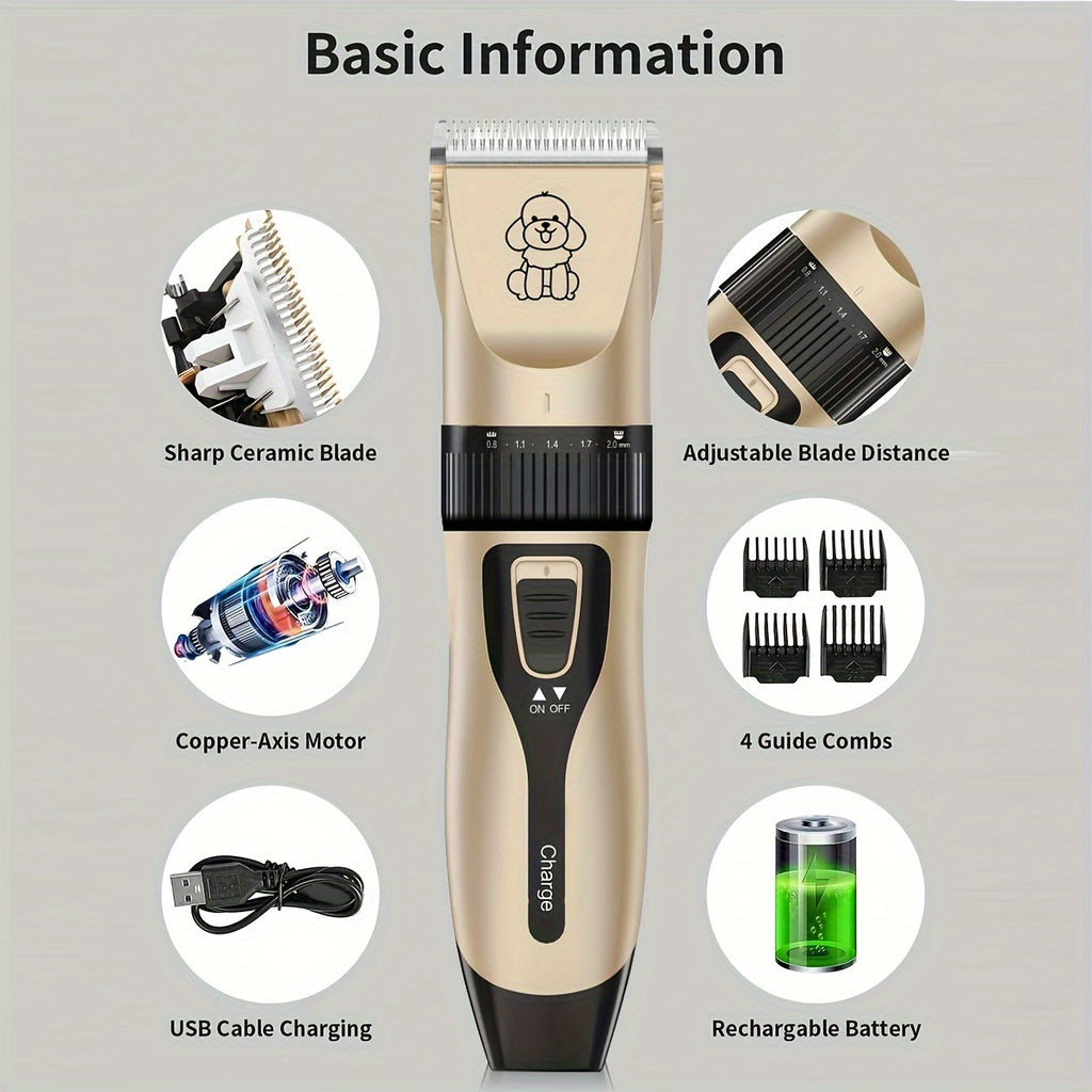 Professional Dog Grooming Kit - USB Rechargeable Electric Clippers with Thick Ceramic Blades, Brush & Measuring Tool Set for Cats and Dogs, Professional Dog Grooming Clippers, Dog Clippers for Grooming Professional Kit, Dog S