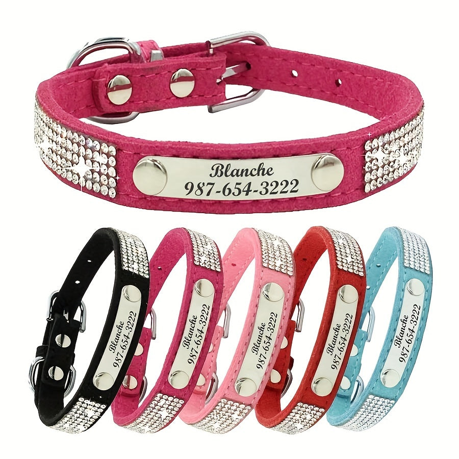 Personalized Rhinestone Dog Collar with Engraved ID Tag