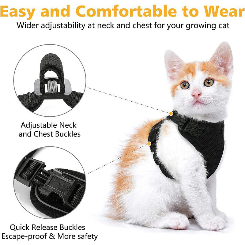Reflective Pet Harness And Leash Set For Dogs And Cats, Adjustable Puppy Cat Vest Harness With Soft Mesh