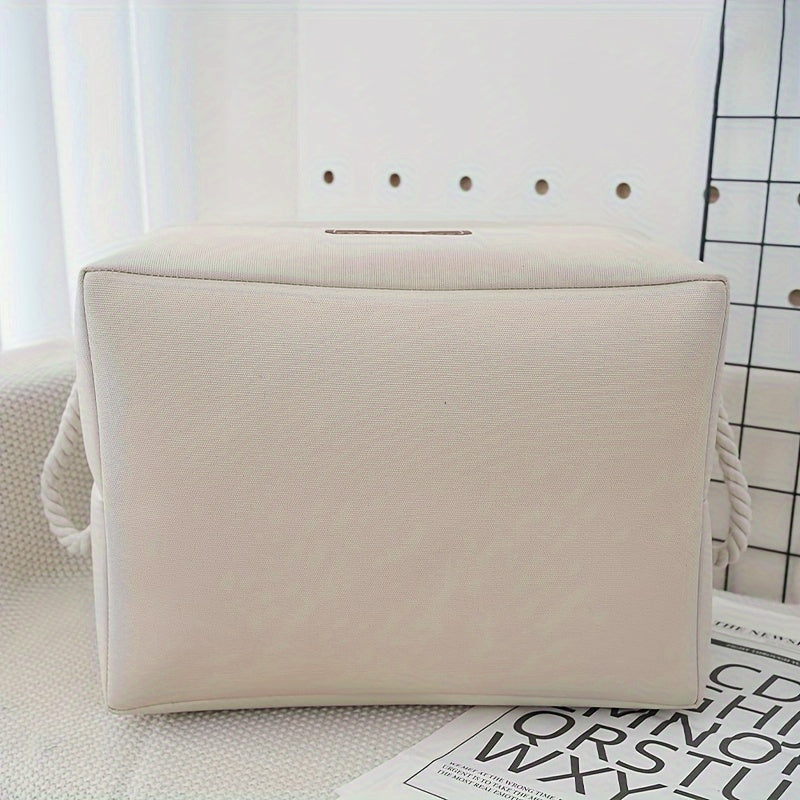 Beige Canvas Multi-Purpose Storage Box - Pet Toy Organizer with Brown Paw Print Design, Rope Handles - Ideal for Dog Toys, Clothes & Organizational Needs