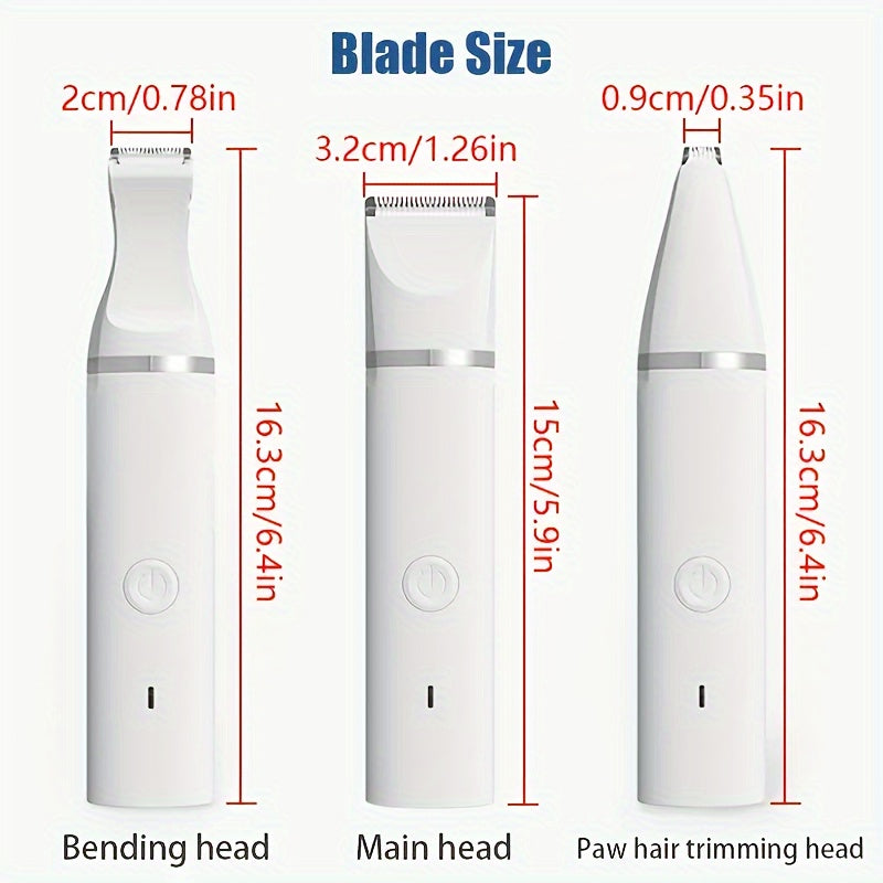 [600mAh Quiet Pet Grooming Kit] Quiet Pet Grooming Kit: Rechargeable Dog & Cat Hair Clippers with Low-Noise Paw Trimmer and Cordless Nail Grinder - USB Powered, 600mAh Battery