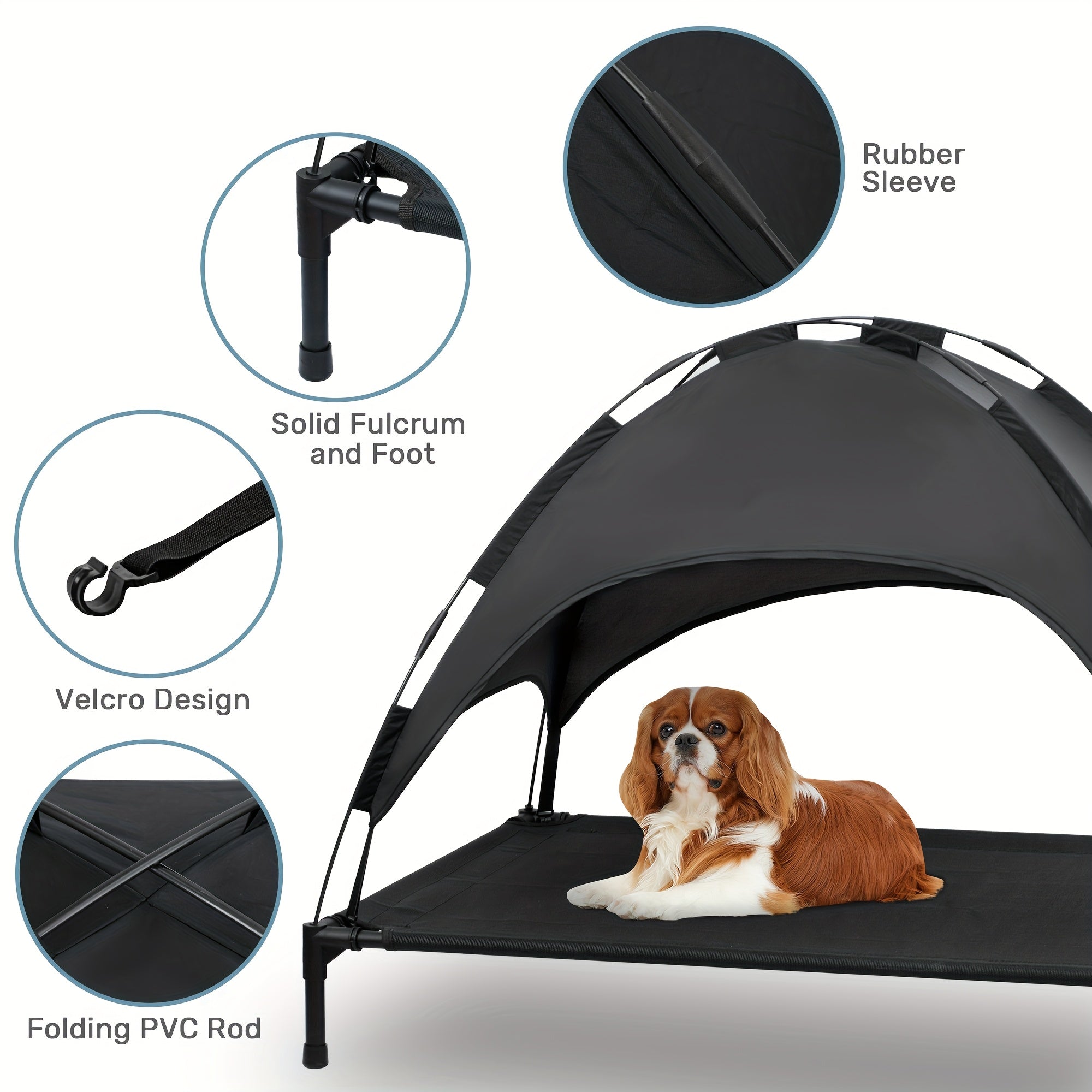 HEEYOO 42" Raised Dog Bed with Detachable Canopy - All-Weather Foldable Pet Cot for Indoor/Outdoor Use, Cooling Breathable Mesh & UV Protection, Windproof Sun-Resistant Elevated Bed for Dogs & Cats, Camping, Living Room, Bedr