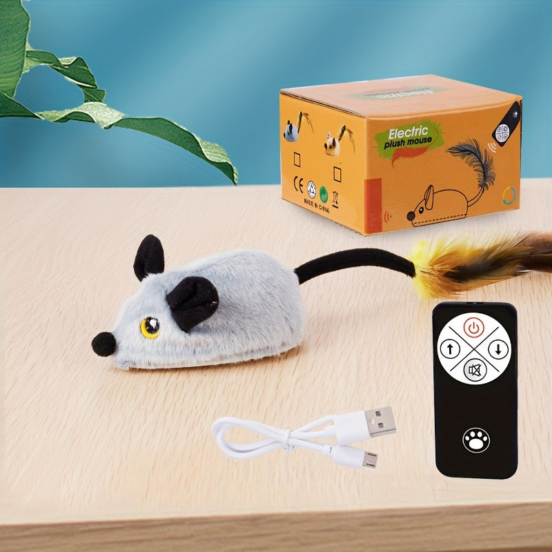Rechargeable Remote Control Cat Toy - Interactive Electric Mouse with Feather Tail, Automatic Movement, and USB Charging - Fun and Engaging Pet Toy for All Varieties of Cats