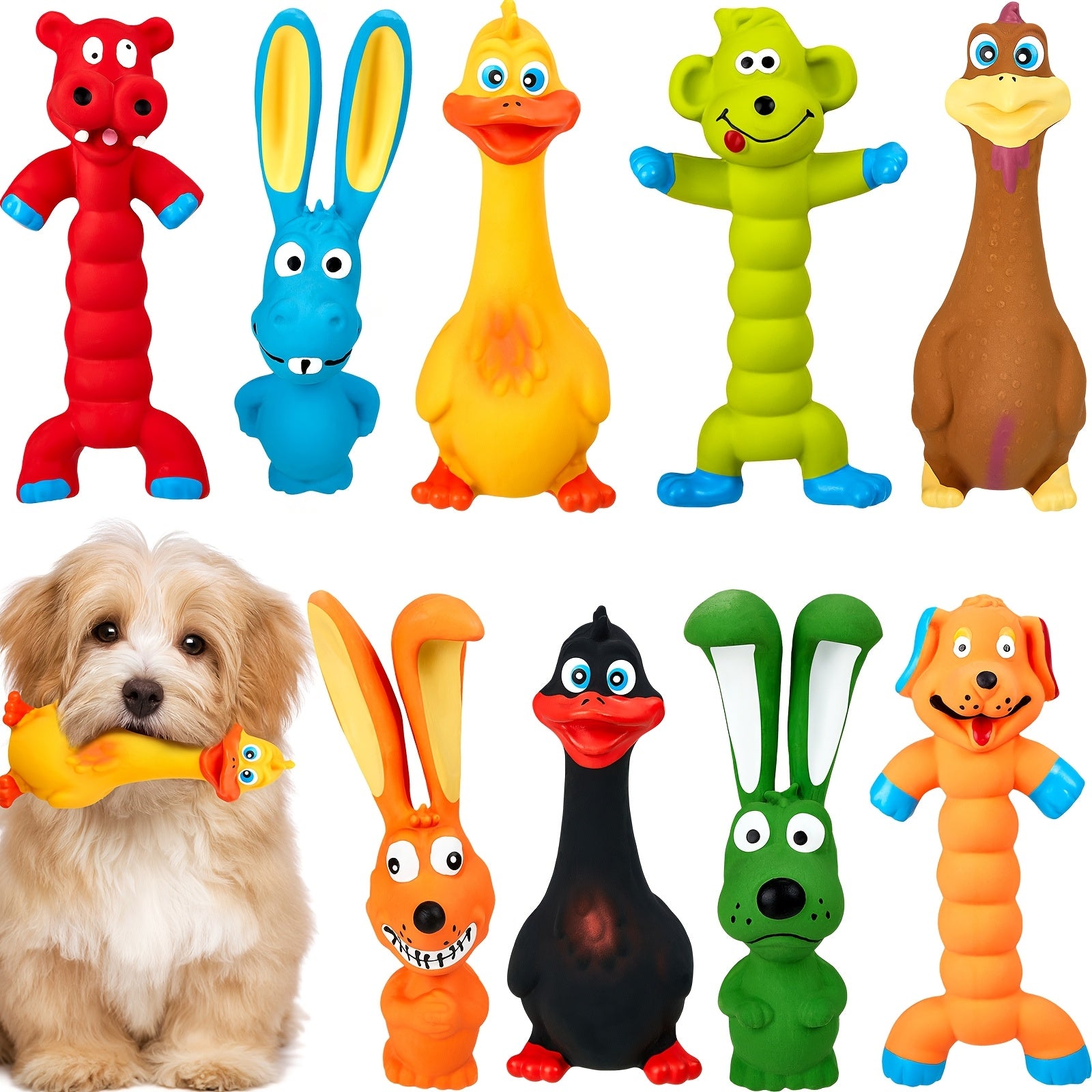 9 Pack Latex Squeaky Dog Toys 7 Inch Soft Rubber Dog Chew Toy Animal Standing Stick Puppy Fetch Interactive Play Toy Assorted Animal Pet Toys for Small Medium Large Dogs (Classic)