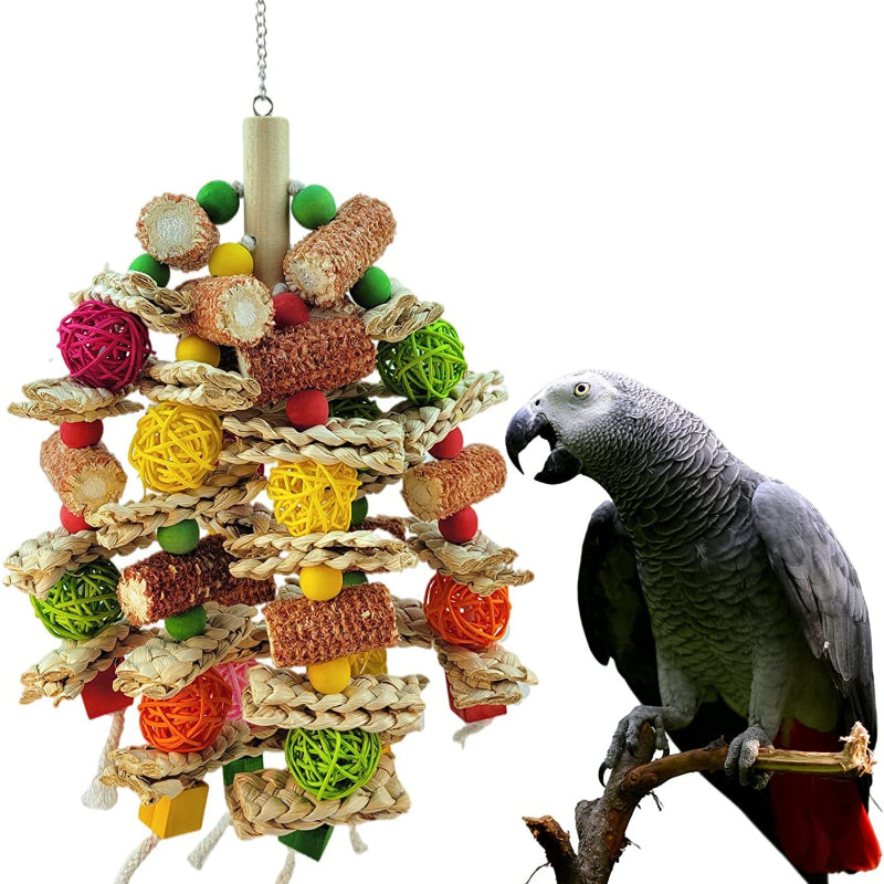 1pc Large & Medium Parrot Toy, Rattan Ball Corn Core Chew Climbing Skewer, Natural Color Bird Snack Toy for Beak Exercise and Play, Avian Entertainment|Interactive Parrot Toy|Natural Rattan Design, Bird Toys