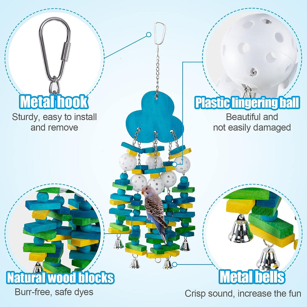Colorful Wooden Block Beads Parrot Bird Toy, Random Color Blueberry Shape Chew Toy With Bell And String