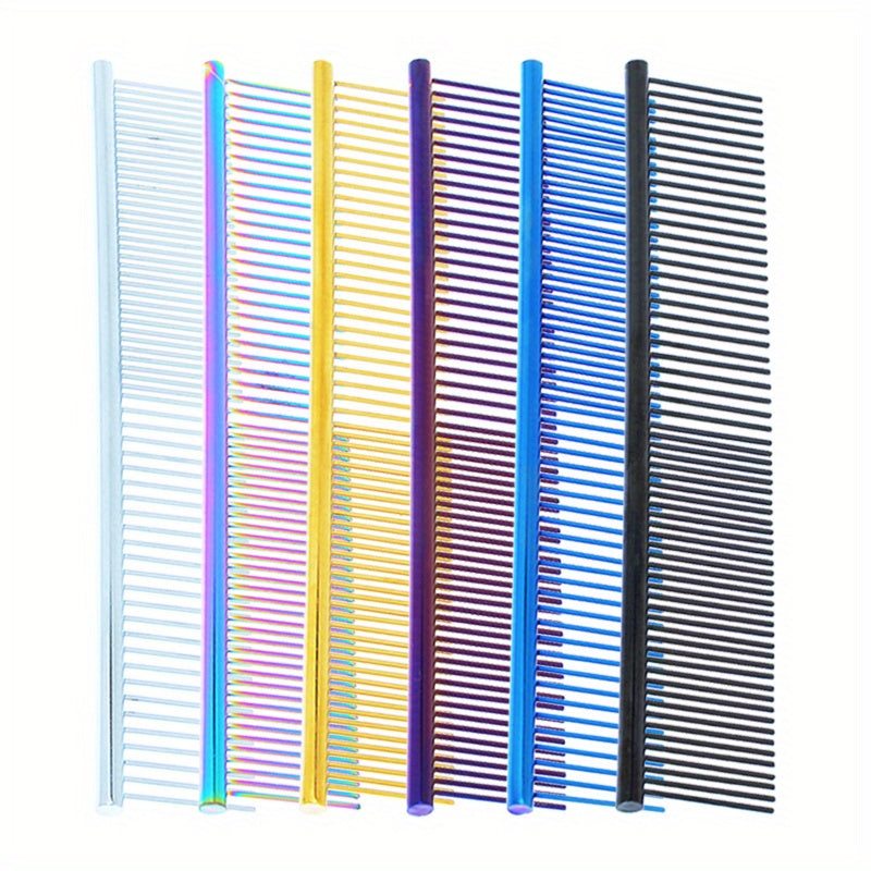 Colorful Stainless Steel Pet Grooming Comb - Effortlessly Detangles Fur - Comfortable Grip for Dogs & Cats