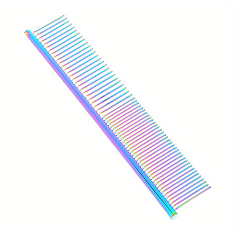 Colorful Stainless Steel Pet Grooming Comb - Effortlessly Detangles Fur - Comfortable Grip for Dogs & Cats