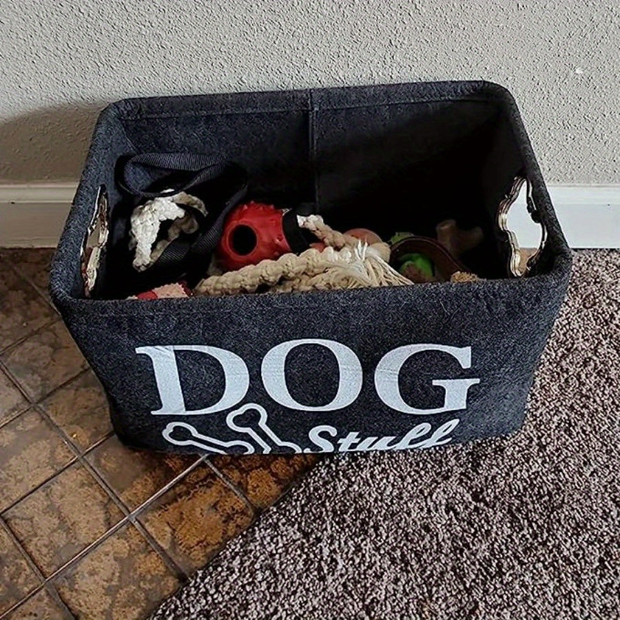 1pc Felt Pet Toy Box, Dog Toy Box, Storage Basket Chest Organizer - Perfect for Organizing Pet Toys, Blankets, Leashes And Food