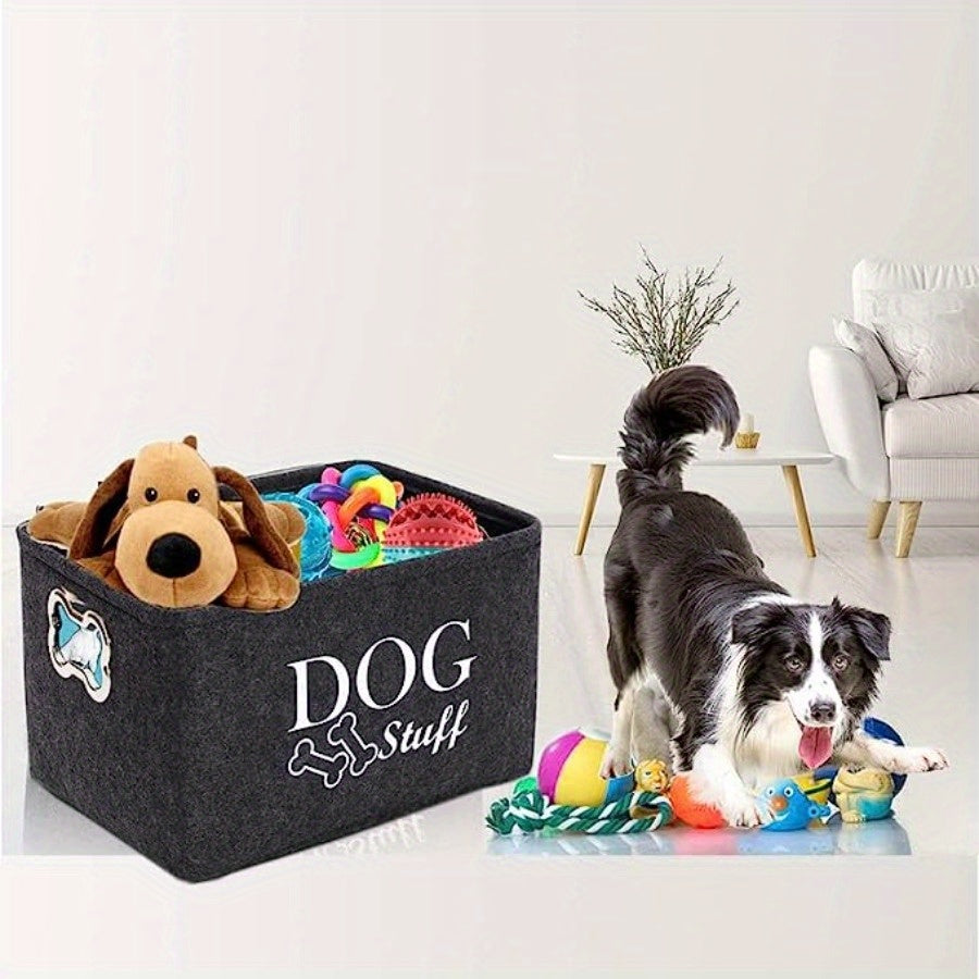 1pc Felt Pet Toy Box, Dog Toy Box, Storage Basket Chest Organizer - Perfect for Organizing Pet Toys, Blankets, Leashes And Food