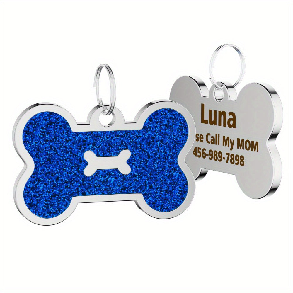Personalized Dog Tags for Pets Carved Dog Name Tags Sparkles Bone Shape Cat And Dog Name Tags, Anti-stray