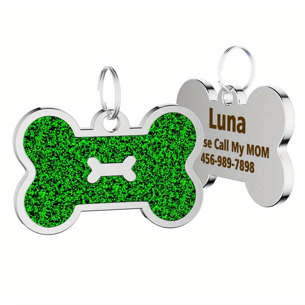Personalized Dog Tags for Pets Carved Dog Name Tags Sparkles Bone Shape Cat And Dog Name Tags, Anti-stray