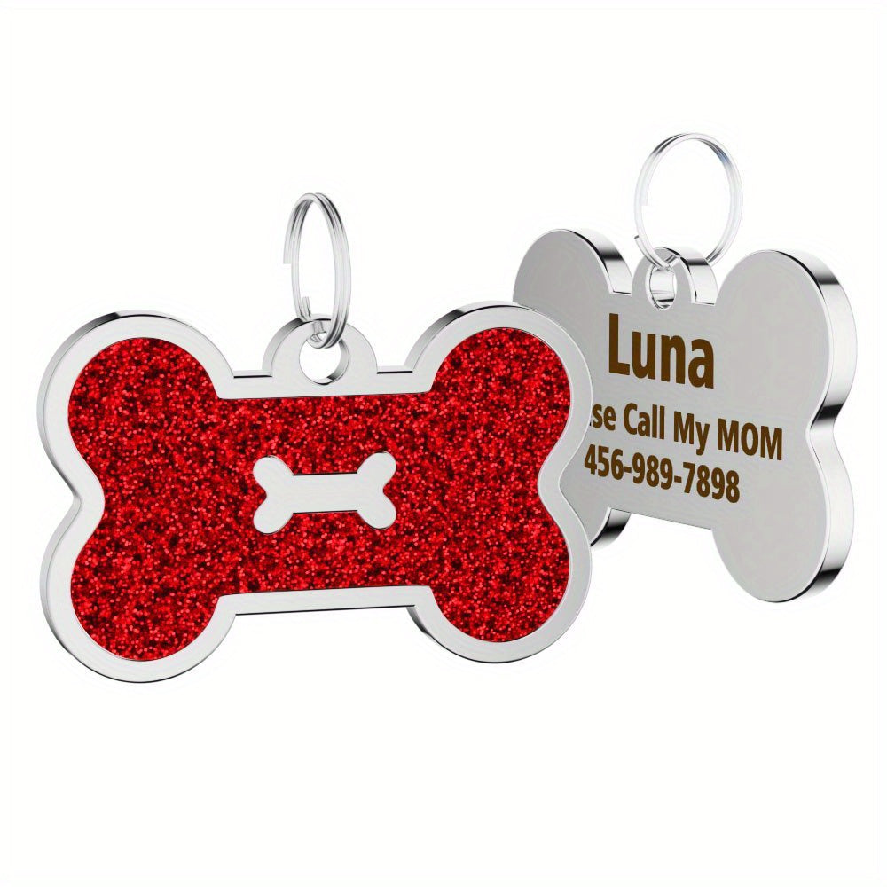 Personalized Dog Tags for Pets Carved Dog Name Tags Sparkles Bone Shape Cat And Dog Name Tags, Anti-stray