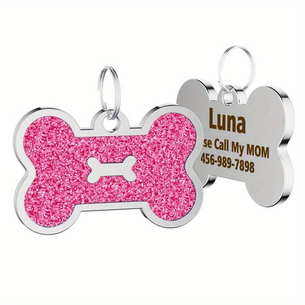 Personalized Dog Tags for Pets Carved Dog Name Tags Sparkles Bone Shape Cat And Dog Name Tags, Anti-stray
