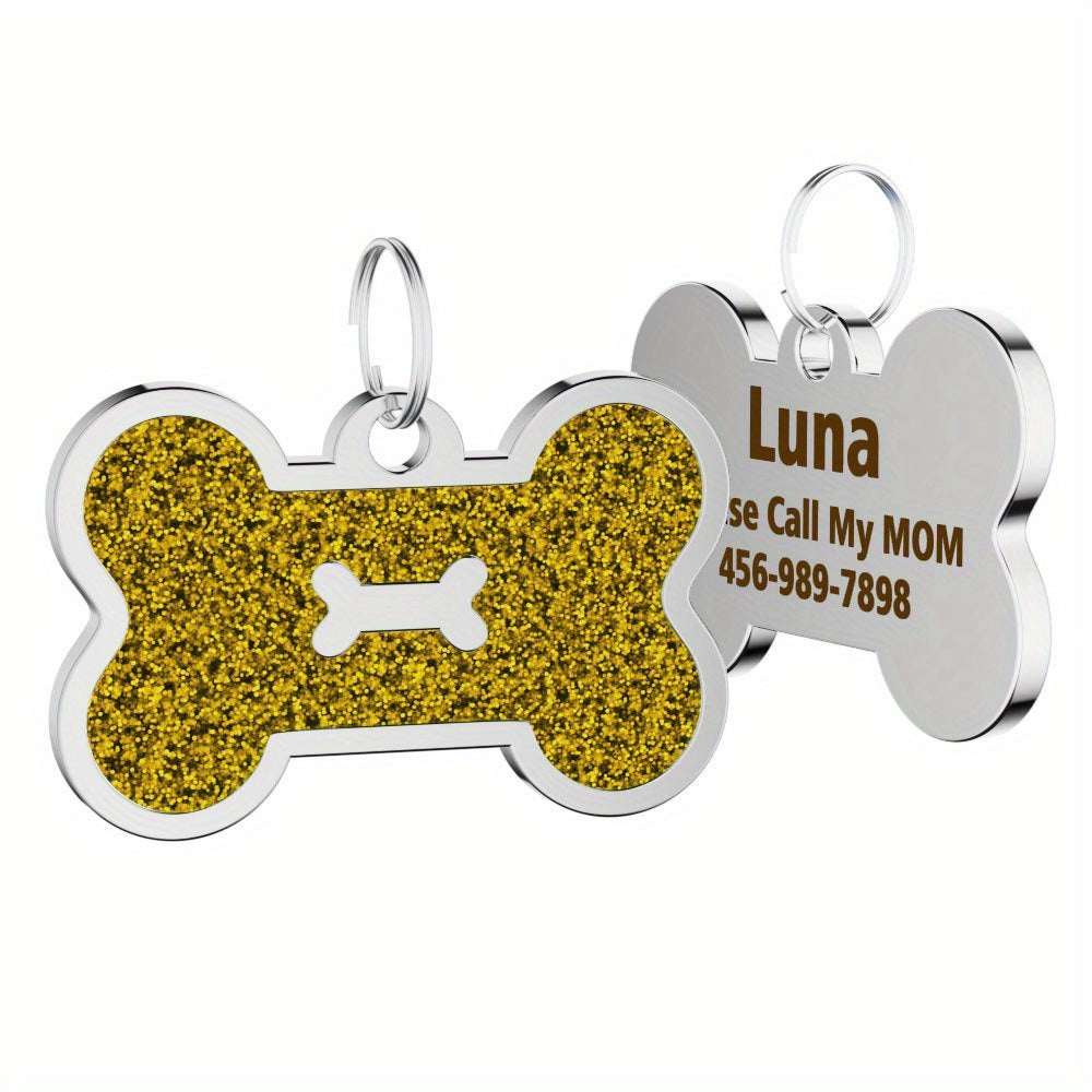 Personalized Dog Tags for Pets Carved Dog Name Tags Sparkles Bone Shape Cat And Dog Name Tags, Anti-stray