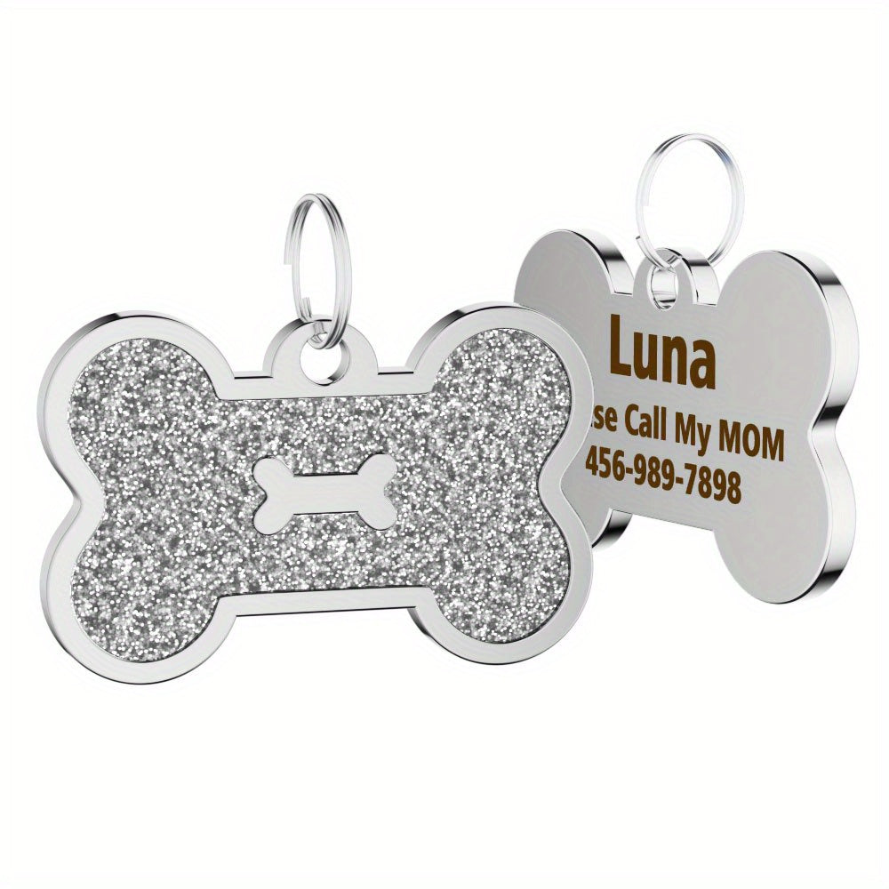 Personalized Dog Tags for Pets Carved Dog Name Tags Sparkles Bone Shape Cat And Dog Name Tags, Anti-stray