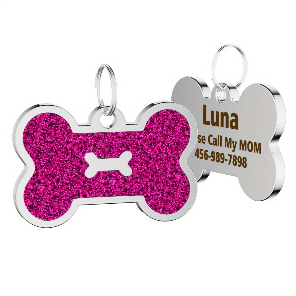Personalized Dog Tags for Pets Carved Dog Name Tags Sparkles Bone Shape Cat And Dog Name Tags, Anti-stray