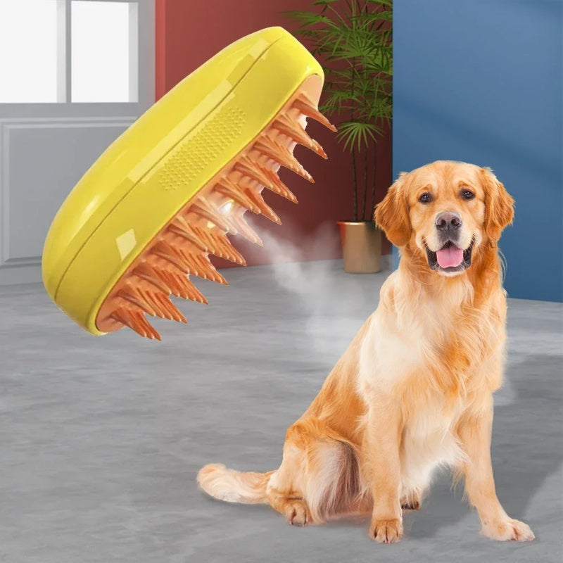 3-in-1 Pet Grooming Brush with Steam Spray for Cats & Dogs - Hair Removal, Massage, Beauty Comb, Silicone Bristles, Plastic, USB/Battery Powered, 36V and Below
