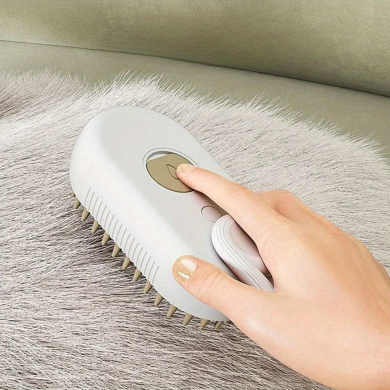 3-in-1 Pet Grooming Brush with Steam Spray for Cats & Dogs - Hair Removal, Massage, Beauty Comb, Silicone Bristles, Plastic, USB/Battery Powered, 36V and Below