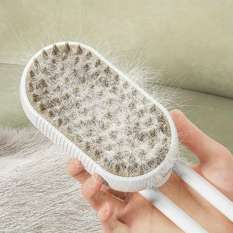 3-in-1 Pet Grooming Brush with Steam Spray for Cats & Dogs - Hair Removal, Massage, Beauty Comb, Silicone Bristles, Plastic, USB/Battery Powered, 36V and Below