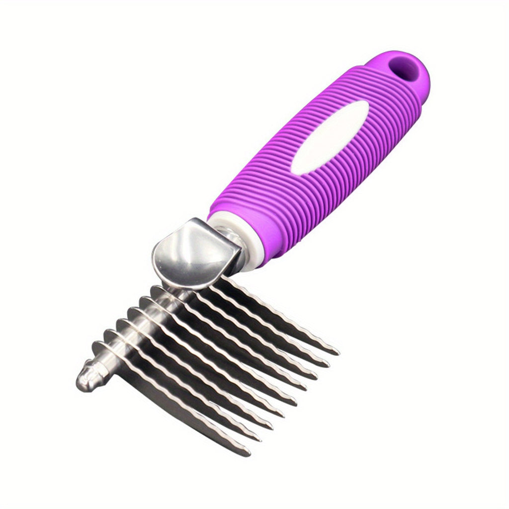 1pc Dematting Fur Rake Comb Brush Tool for Dogs & Cats with Extra Long Stainless Steel Safety Blades for Removing Knots, Mats & Tangles - Pet Grooming Deshedding Brush Tool with Anti-Slip Grip